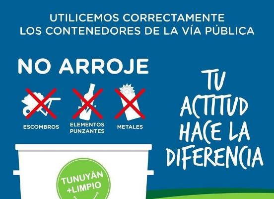 El Municipio de Tunuyán recordó cómo usar correctamente los contenedores de la vía pública