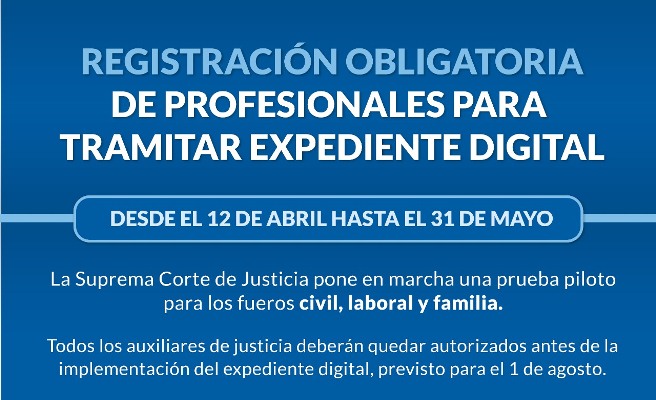 Comenzó la registración obligatoria de profesionales para el expediente digital en la Justicia