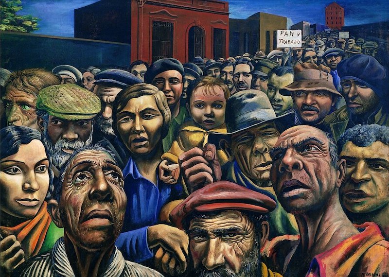 "Manifestación", obra de Antonio Berni, que recrea un pedido de "pan y trabajo" (1.934)