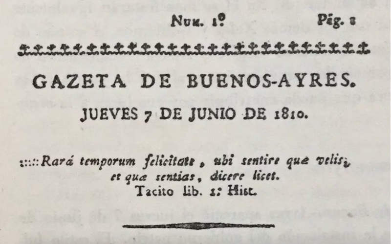 La Gazeta de Buenos Aires publicitaba los actos de la Primera Junta de Gobierno (1.810- 1.821)